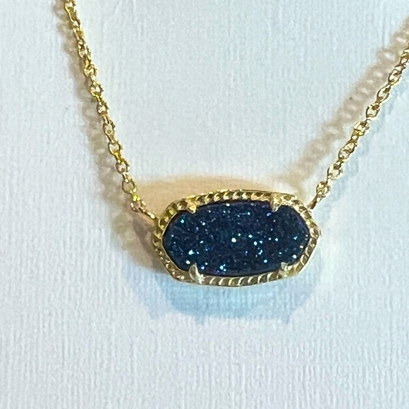 NWT Kendra Scott Retired Elisa Necklace Blue Sparkly Drusy & Yellow Gold GORG! - Picture 13 of 13